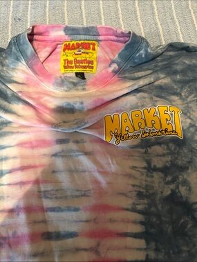 Arket Tie-Dye Kids Tee with Yellow 'Market' Logo - Pink & Blue